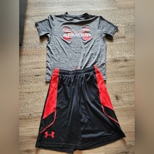 Boys Youth Under Armour Dri-Fit Red, Black, Gray Athletic Set Set